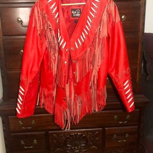 Real Red Leather Jacket with fringe
